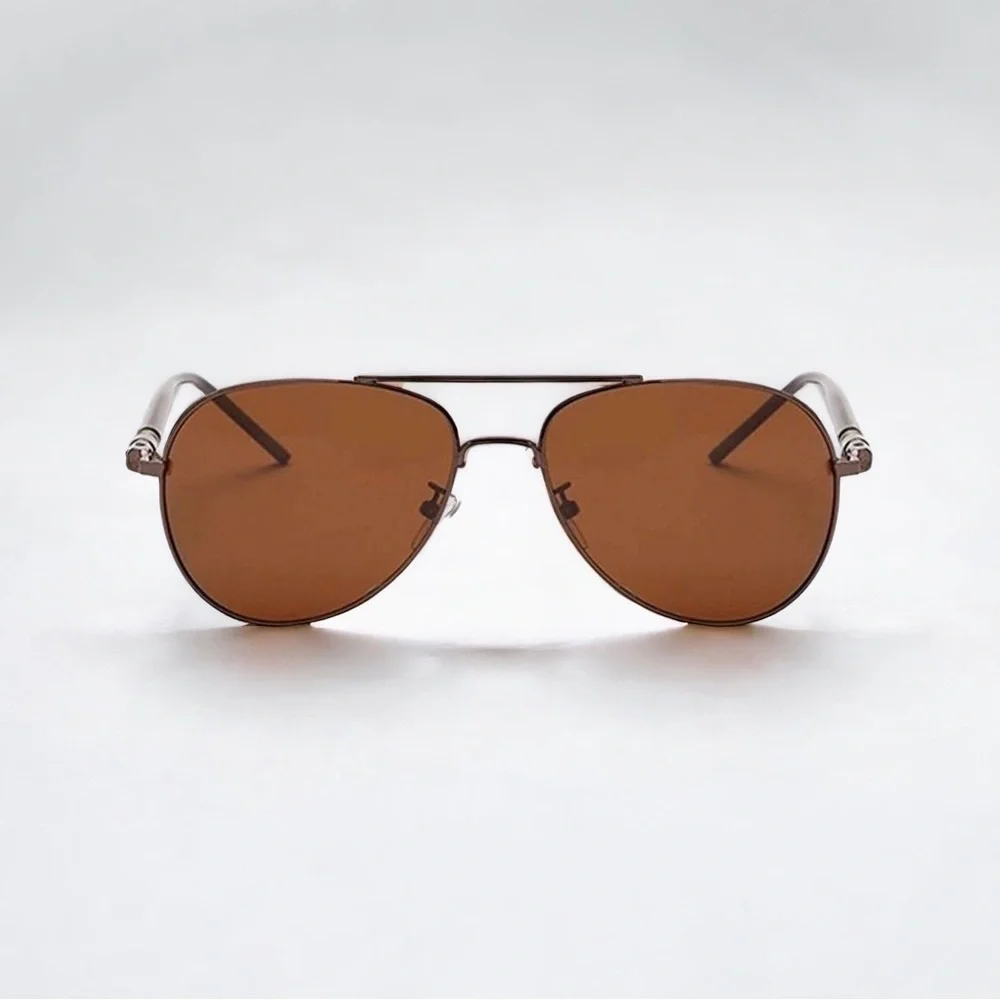 Mens Brown Metal Frame Aviator Sunglasses Polarized Lenses New